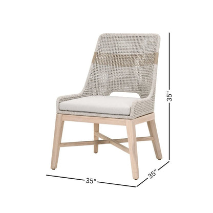White Outdoor Dining Chair 2-Piece Set, Teak Base, Rope Pattern, X Base
