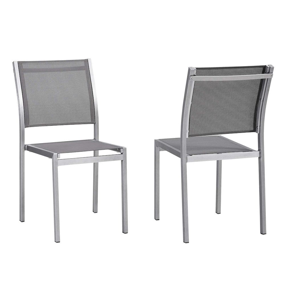 Aluminum Outdoor Patio Side Chairs, Porch and Balcony, Silver Gray, Set of 2