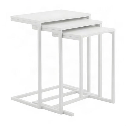 FurniFact Nesting Tables with Mango Wood Tops, White