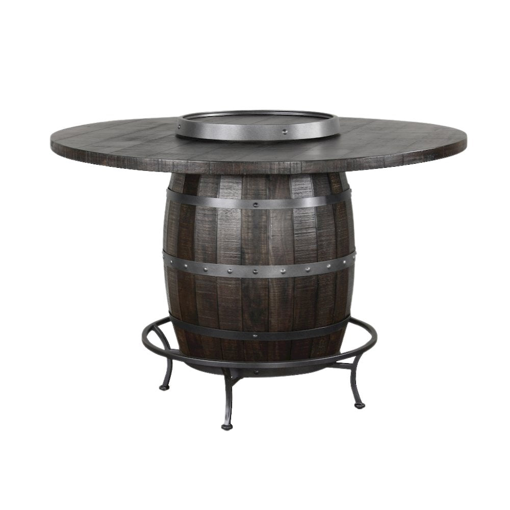 Brown Solid Wood Pub Table with Wine Barrel Base, Unique Barrel Table