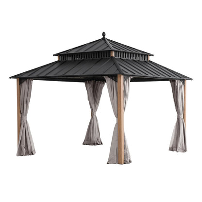 12 ft x 12 ft Aluminum Frame Steel Double Roof Hardtop Rectangular Gazebo