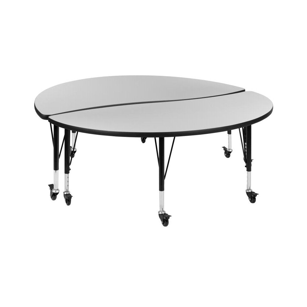 2 Piece Mobile 60" Circle Wave Flexible Grey Thermal Laminate Adjustable Activity Table Set