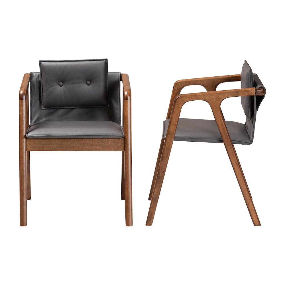 Marcena Modern Grey Imitation Leather and Walnut Brown 2-Piece Dining Chair Set