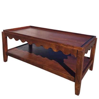 Scallop Coffee Table - Rectangular Mango Wood Side Table - Lower Shelf