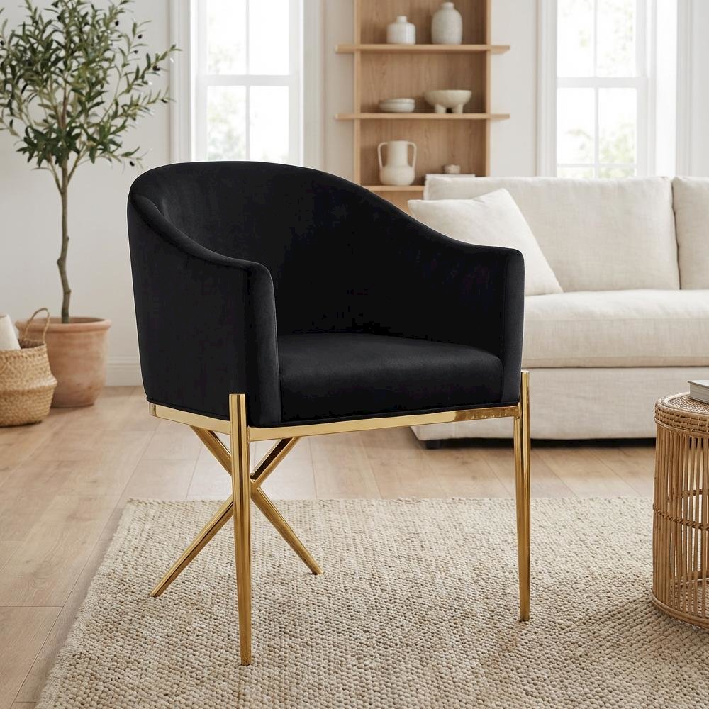 Gold Velvet Dining Chair with Armrests and Contemporary Design 1-Piece SKU