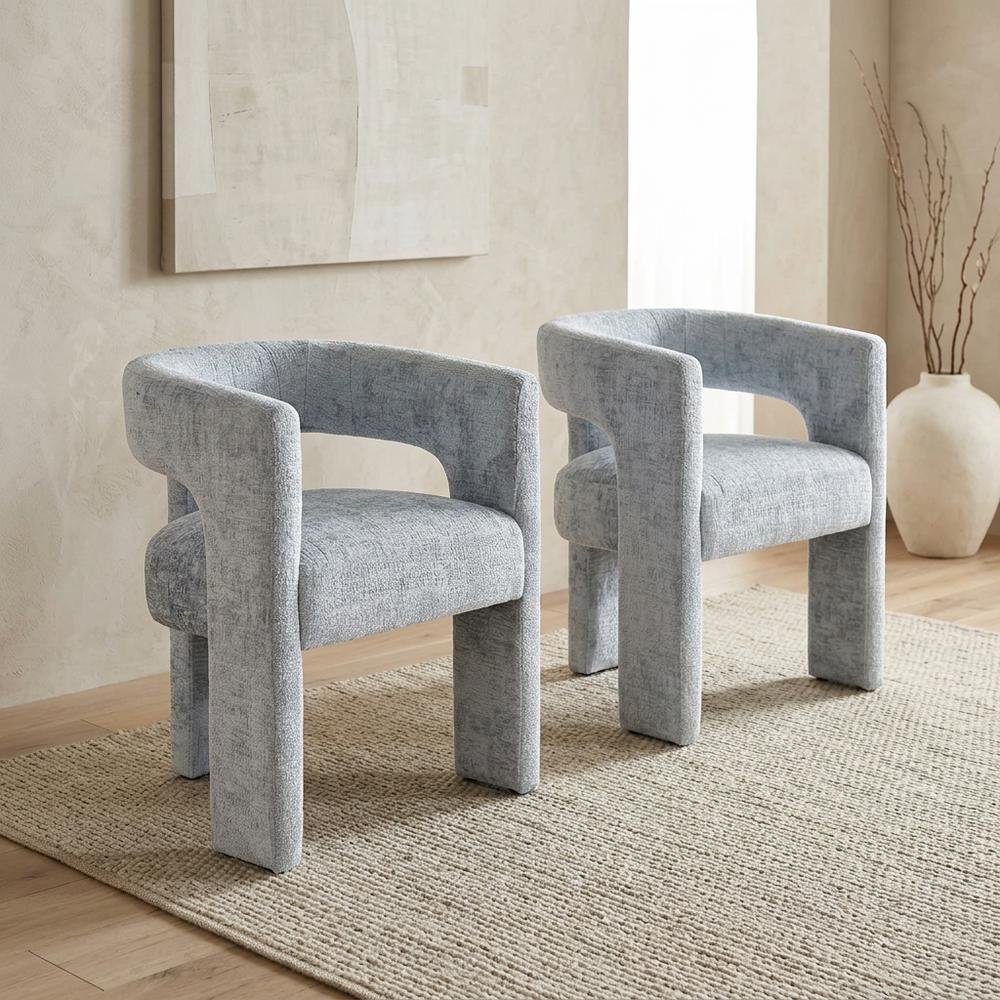 Jacquard Modern Accent Armchair, Sculptural Frame, Blue, Set of 2