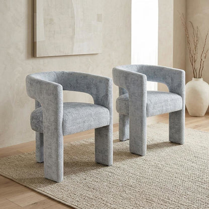 Jacquard Modern Accent Armchair, Sculptural Frame, Blue, Set of 2