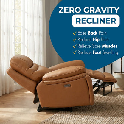 Leather Power Recliner Chair, Top Grain Upholstery, USB & USB-C, 360 lb Support