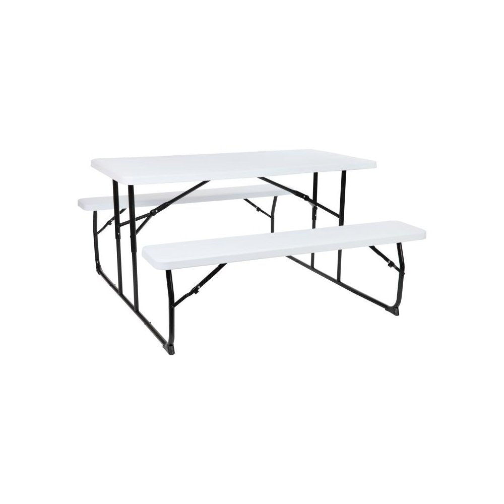 White Wood Grain Folding Picnic Table and Benches - 4.5 Foot Folding Table