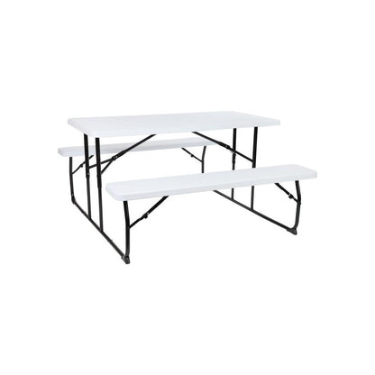 White Wood Grain Folding Picnic Table and Benches - 4.5 Foot Folding Table
