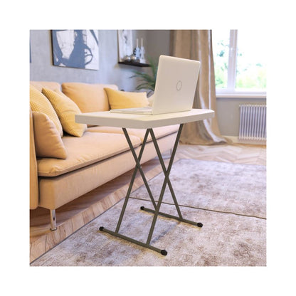 30 Inch Granite White Indoor/Outdoor Plastic Folding Table, Adjustable Height Commercial Grade Side Table, Laptop Table, TV Tray