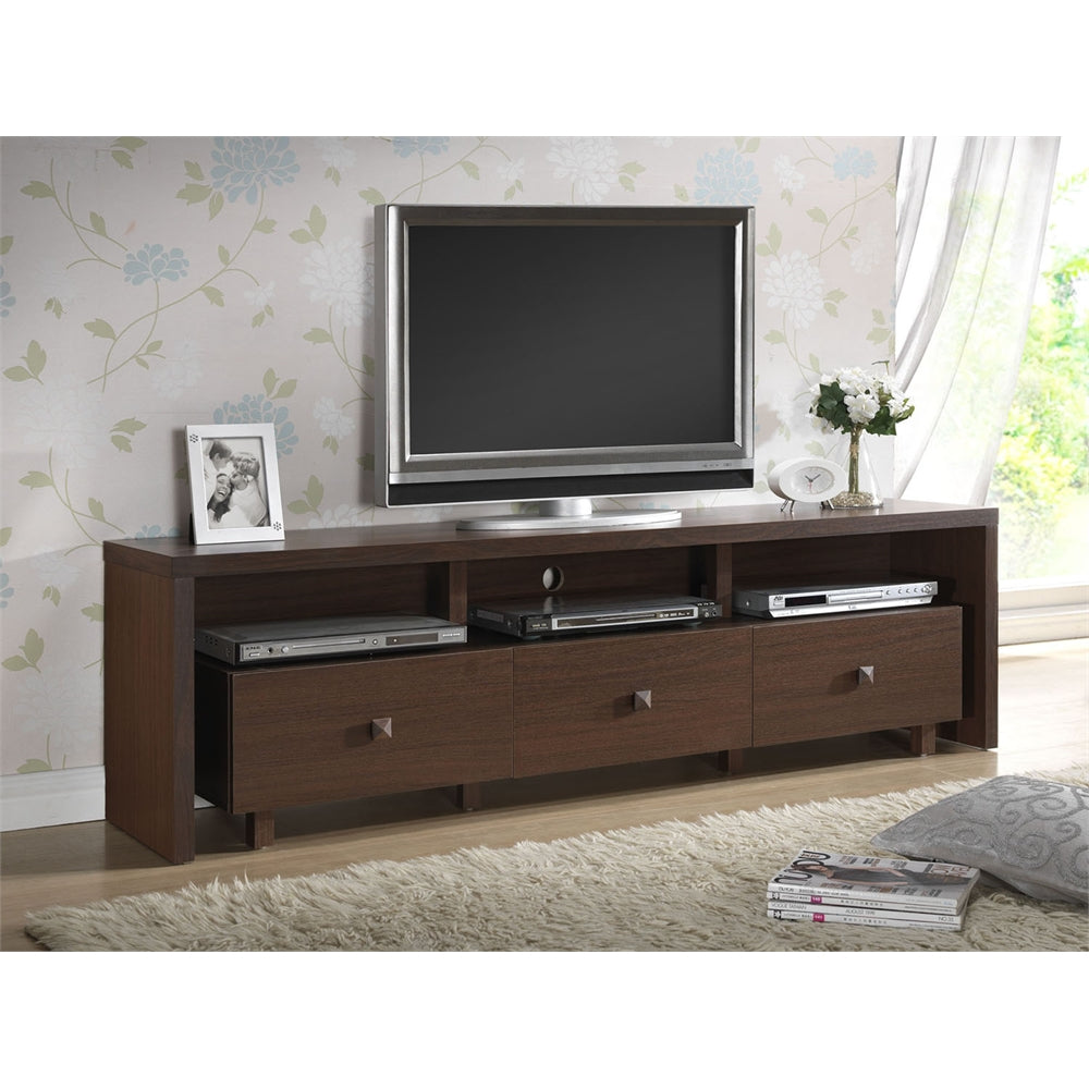 Elegant TV Stand For TV's Up To 70" with Storage. Color: Hickory