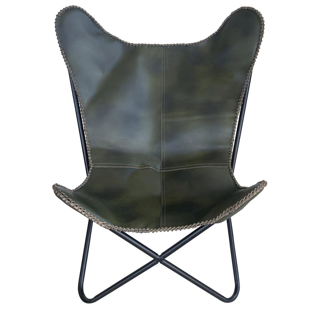 AmeriHome Genuine Leather Butterfly Chair - Forest Green