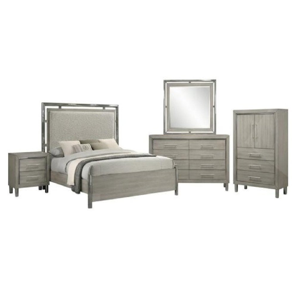 New Classic Furniture Lennox 5Pc Wood Cal King Bedroom Set w Chest in Gray