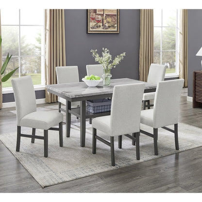 Selena 7-Piece 60" Rectangular Gray Faux Marble Top Dining Set with 6 Chairs