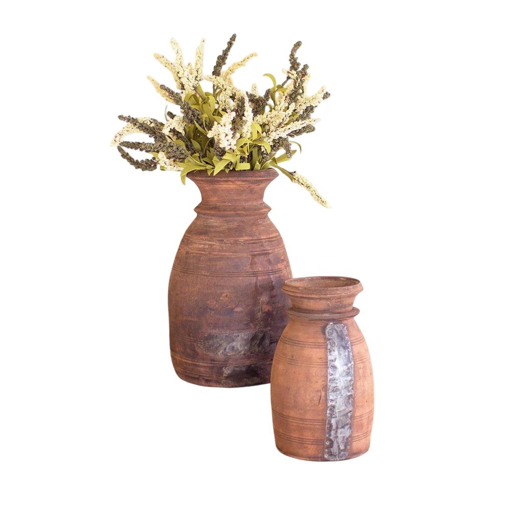 Set Of Two Mango Wood Urns