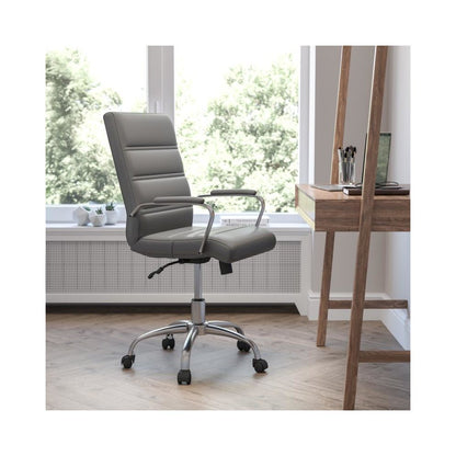 Mid-Back Gray LeatherSoft Executive Swivel Office Chair with Chrome Frame and Arms