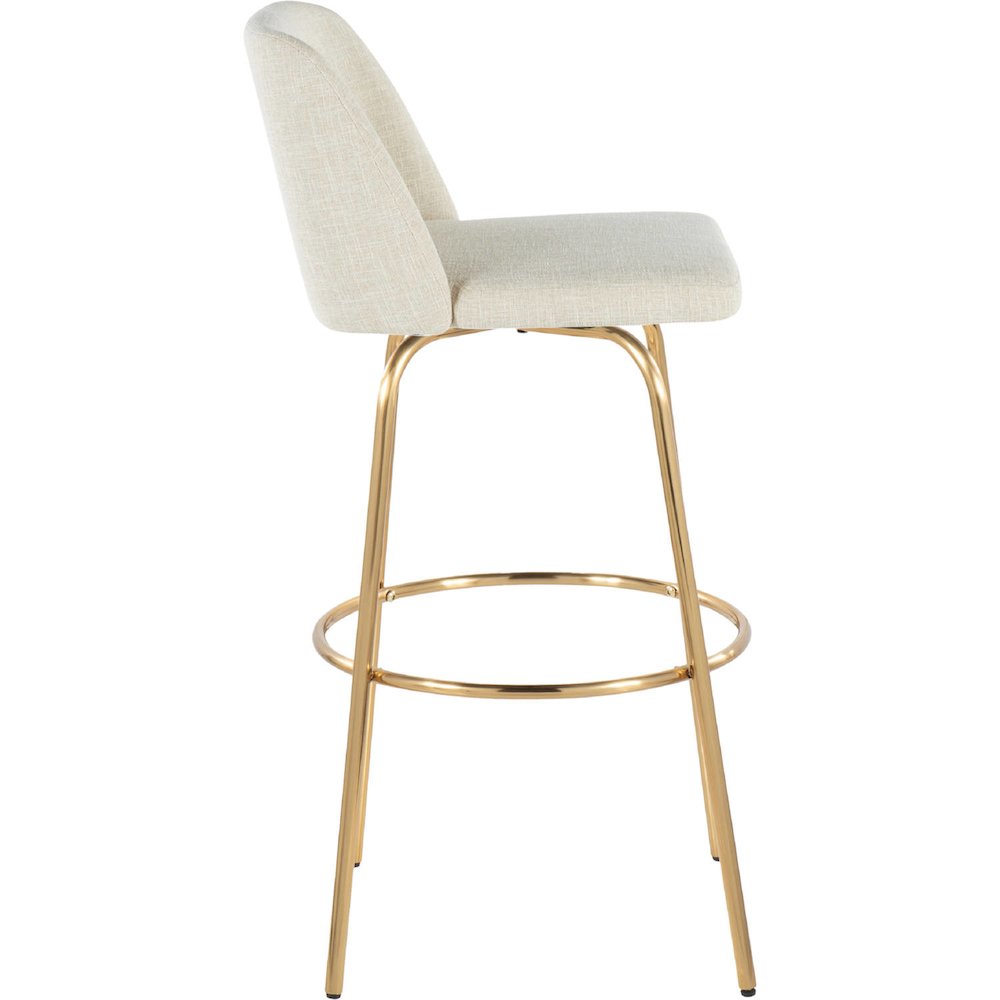 Cream Fabric, Gold Metal Toriano 30" Fixed-Height Barstool - Set of 2