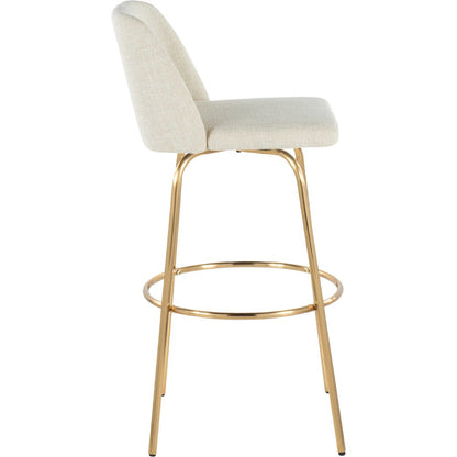 Cream Fabric, Gold Metal Toriano 30" Fixed-Height Barstool - Set of 2