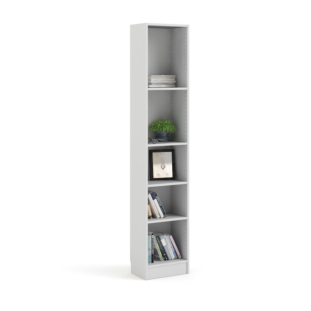 Basic Tall Narrow 5 Shelf Bookcase - White