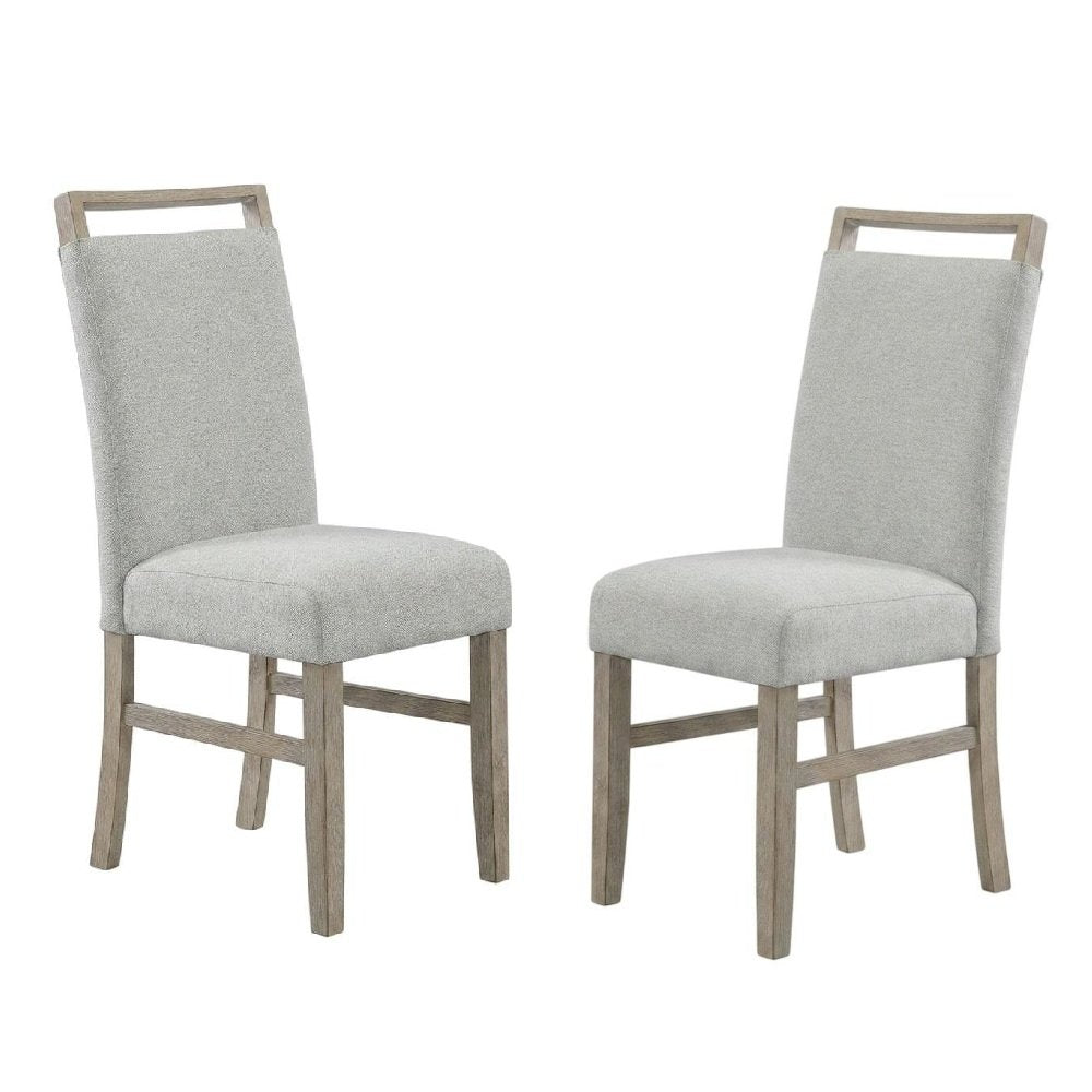 Set of 2 Light Oak Dining Chairs with Gray Fabric Upholstery, Transitional Style