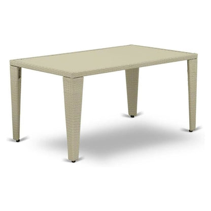 Outdoor Wicker Dining Table - Rectangle PE Wicker Table with Glass Top, 36x60 Inch, Natural Linen