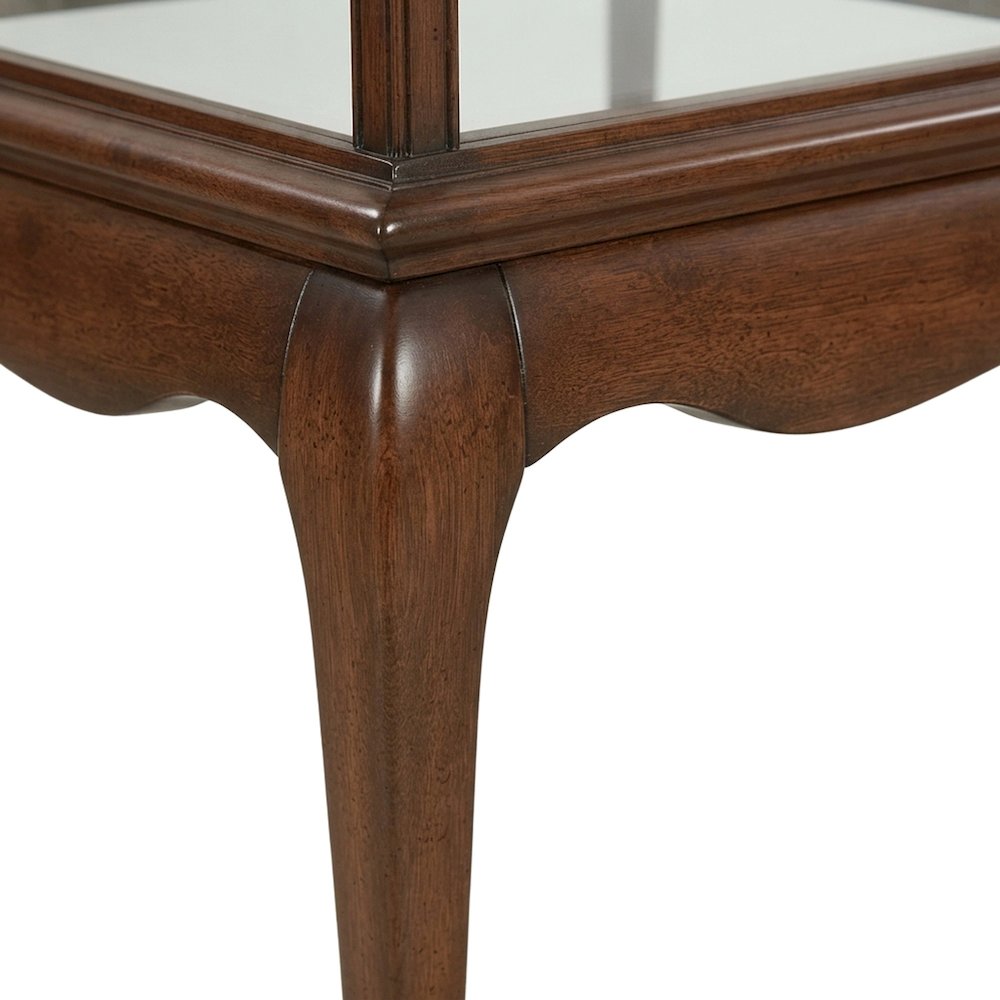 Dark Brown Shadow Box Coffee Table with Glass Top and Display Storage