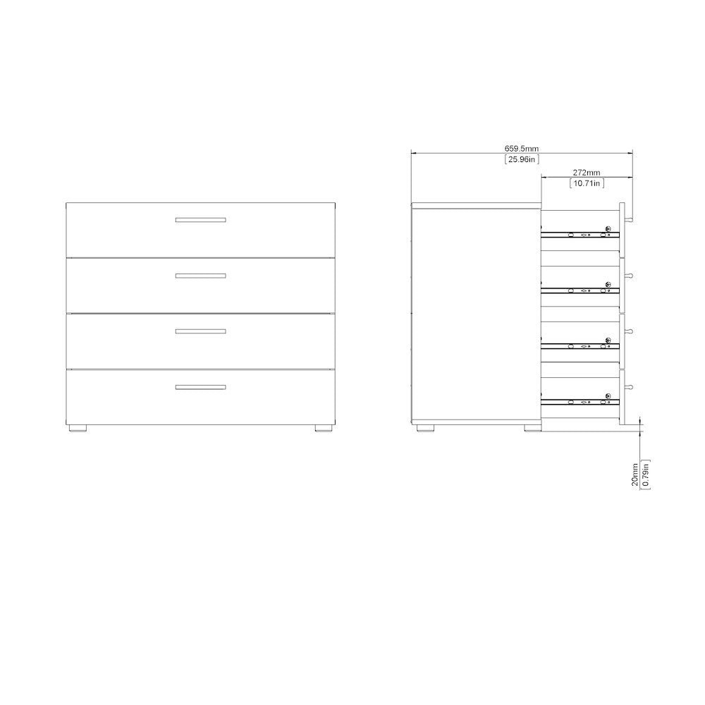 Austin 4 Drawer Chest, Oak Structure/White High Gloss
