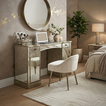 Starlight Canyon Home Vanity Table with Mirrored Top and Storage, Silver