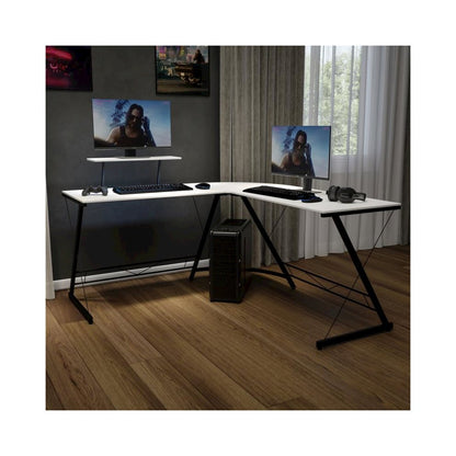 L-Shaped Desk 71.5" Computer Corner Desk, Home Office Corner Desk, Gaming Desk, Space Saving, Easy to Assemble, White/Black