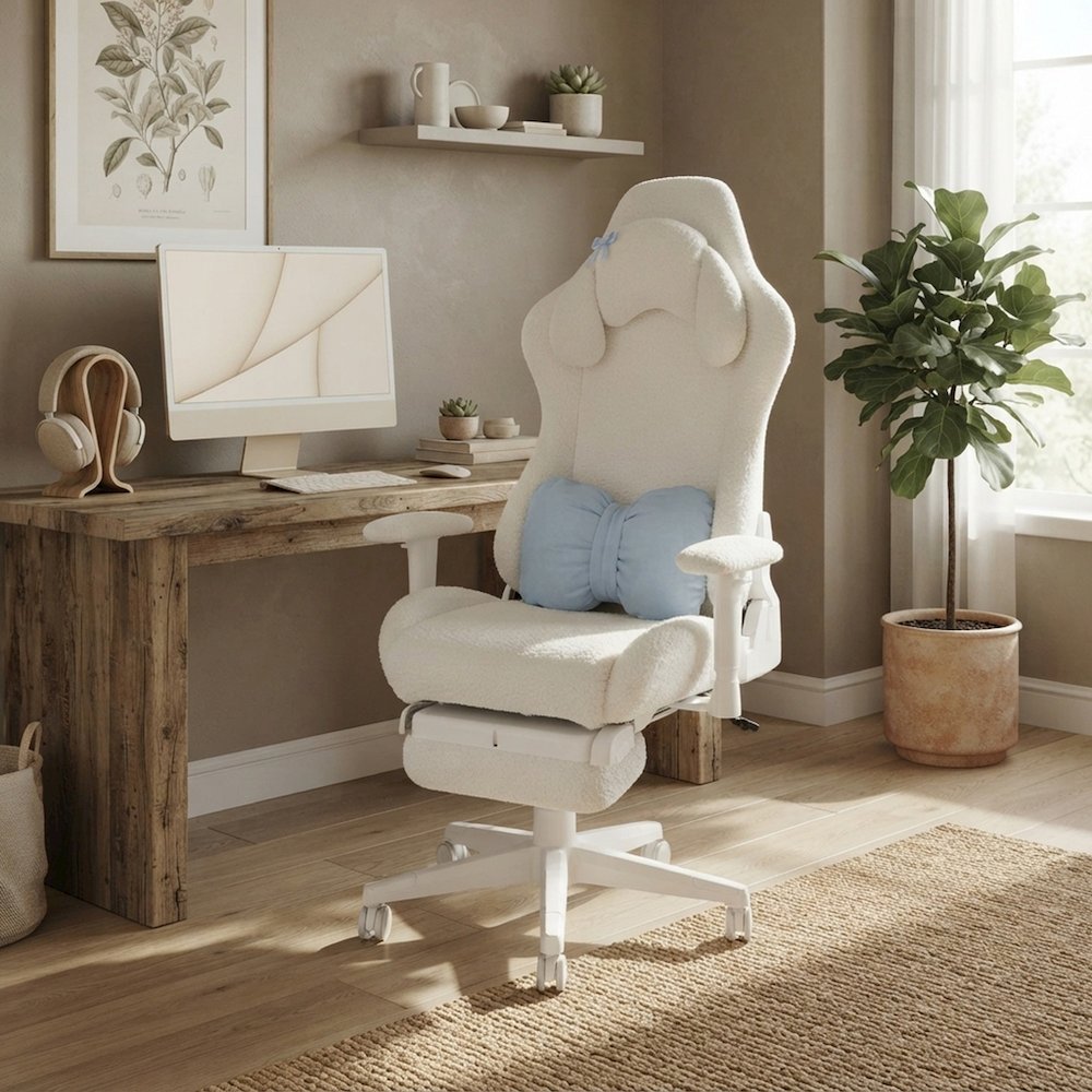 Bison Office Gaming Chair with Bunny-Ear Headrest, White