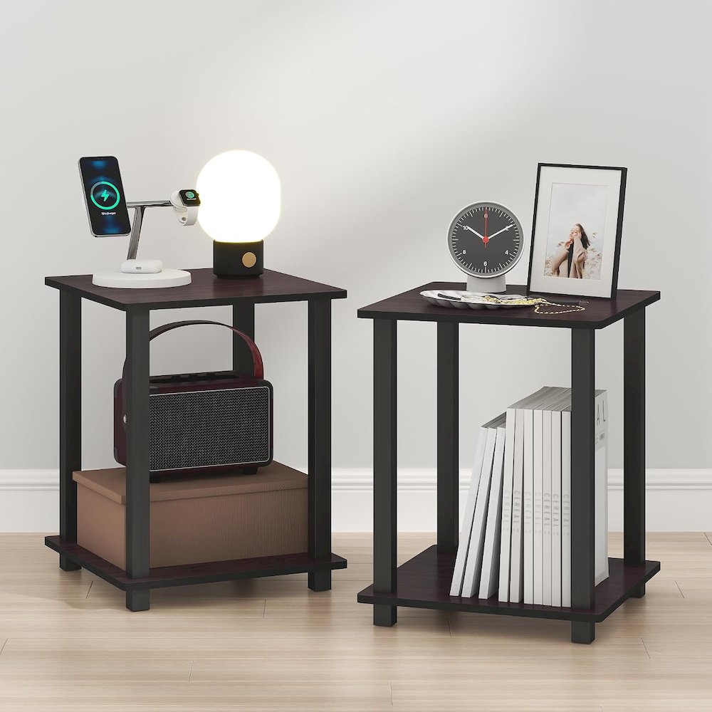 SIMPLISTIC Night Stand Set of 2, 2-Tier, Easy Assembly, Dark Walnut