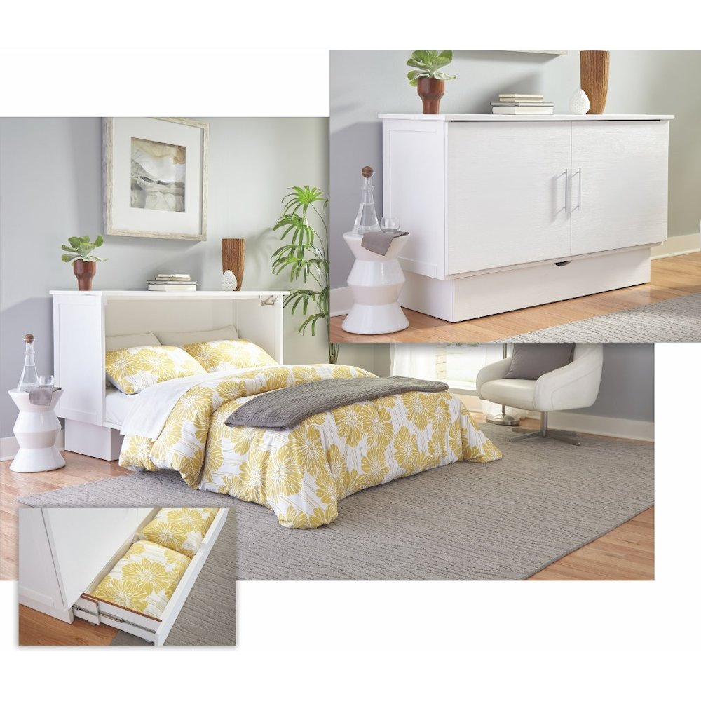 Madrid Queen Cabinet Bed White Finish Free Standing Compact Design Useable Top Surface