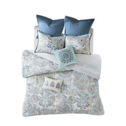 8 Piece Queen Size Comforter Set, Cotton Reversible Comforter, Floral Design