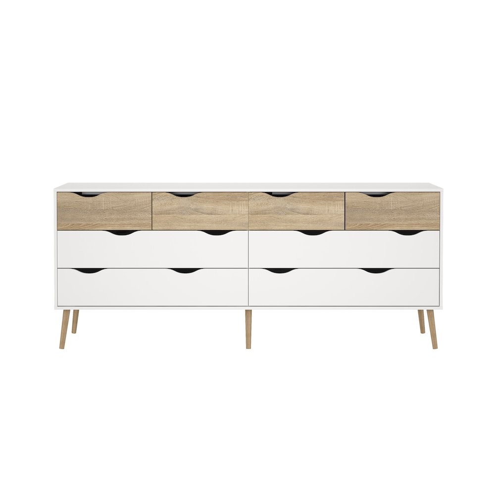 Diana 8 Drawer Double Dresser, White/Oak Structure