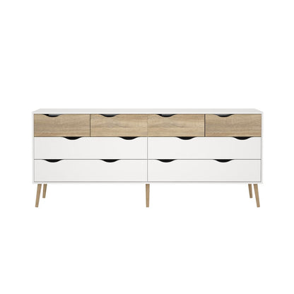 Diana 8 Drawer Double Dresser, White/Oak Structure