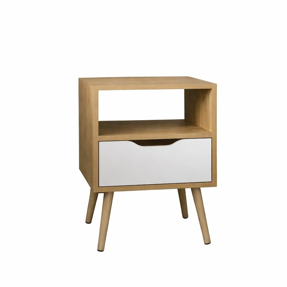 Wenden 21" High Nightstand, One Drawer, One Open Shelf, Natural Oak, White