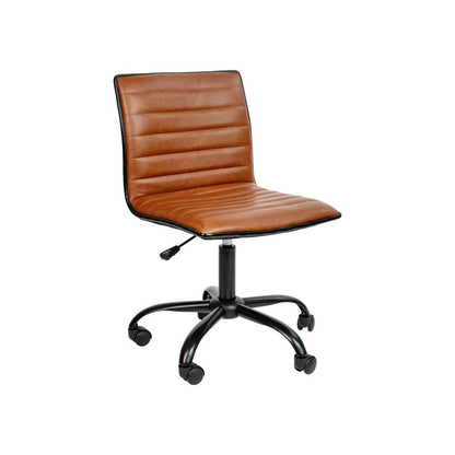 Low Back Designer Armless Brown Ribbed Swivel Task Office Chair with Black Frame and Base