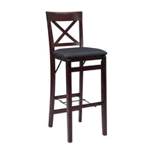 Rubberwood Folding Bar Stool with X-Back, Padded Bar Seat, Brown