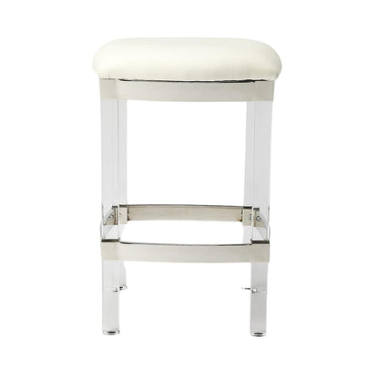 White Acrylic Stool with Leather Seat for Counter Use - Clear Bar Stools