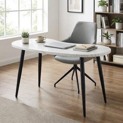 White Marble Veneer Top Desk with Sleek Modern Design for Office Workspace