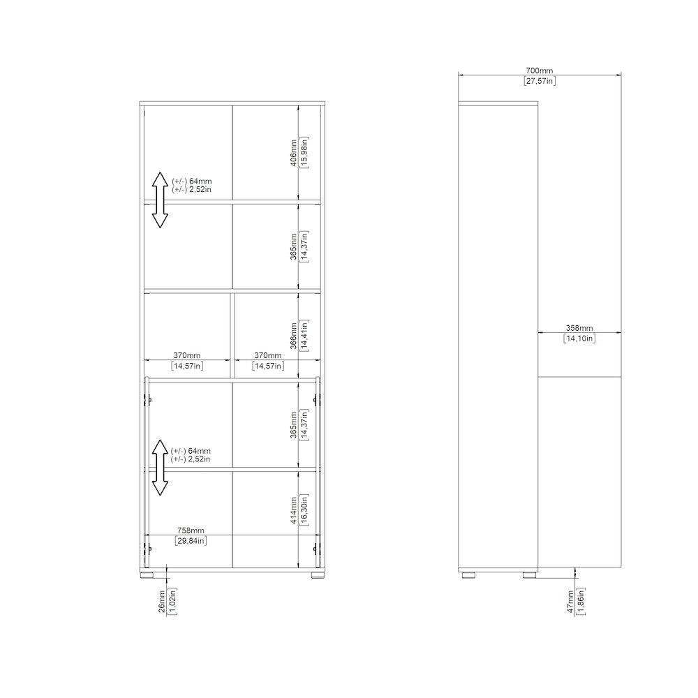 6 Shelf Boockase with 2 Doors, Home Office Storage
