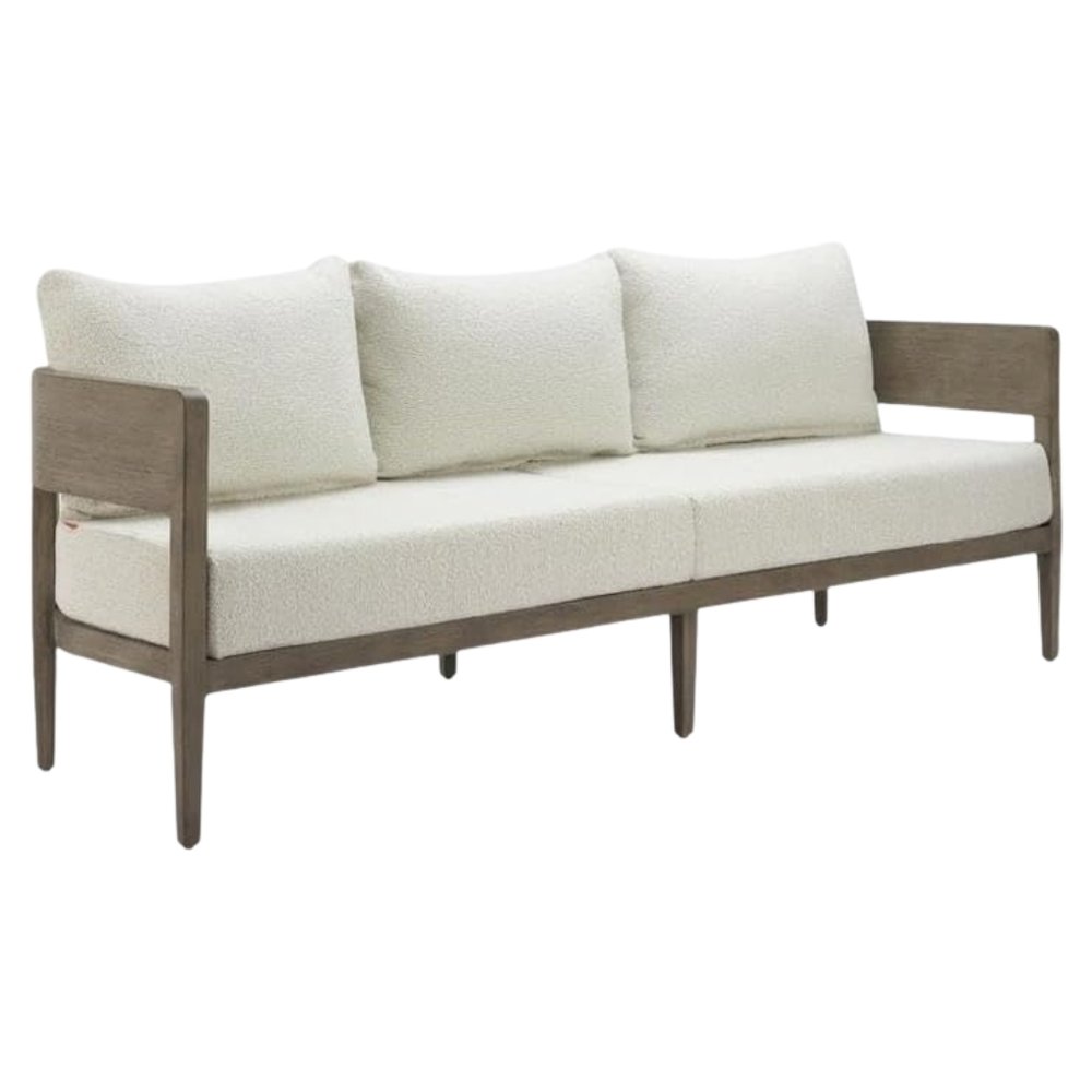 Beige Outdoor Sofa, 3-Seat Patio Couch With Aluminum Frame Design