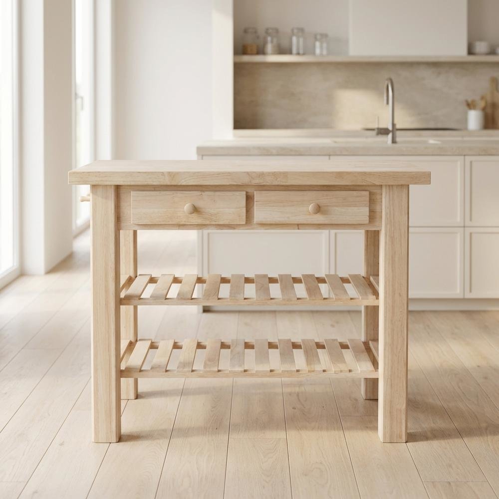 Unfinished Kitchen Island with Wipe-Clean Surface and Spacious Storage