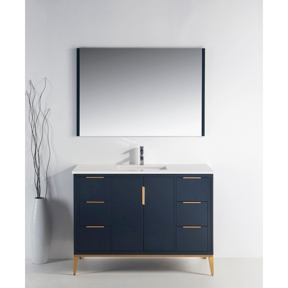 Divani 48'' Gloss Blue Vanity W/ Quartz Counter Top (Back Splash Free)