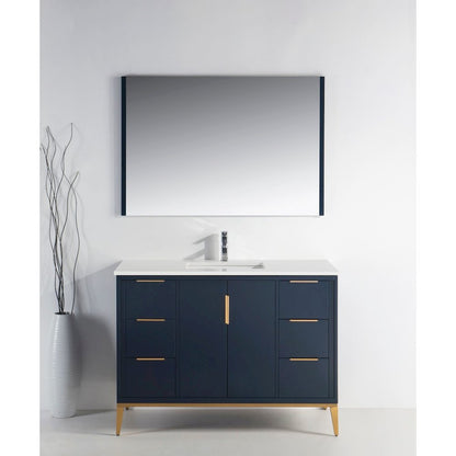 Divani 48'' Gloss Blue Vanity W/ Quartz Counter Top (Back Splash Free)