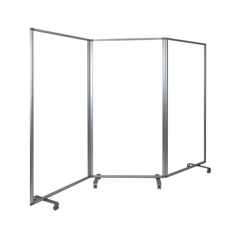 Transparent Acrylic Mobile Partition with Lockable Casters, 72"H x 36"L (3 Sections Included)