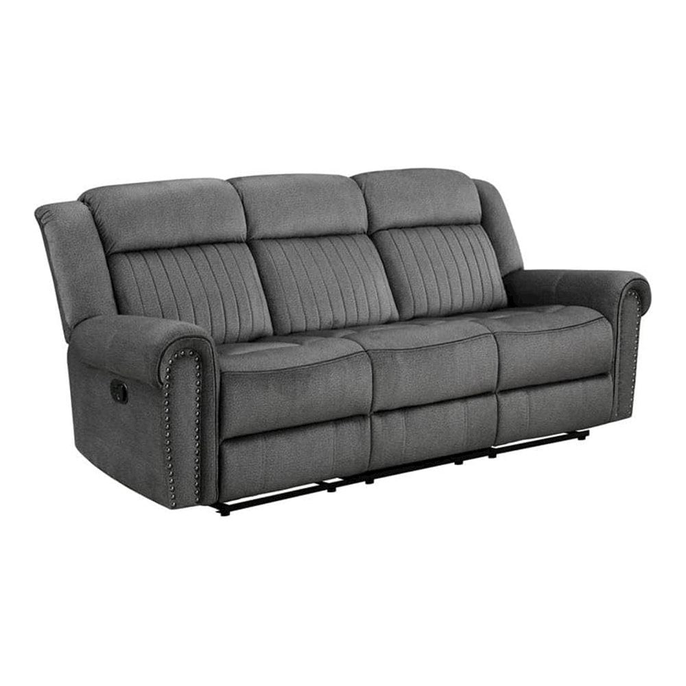 Brennen Microfiber Double Reclining Sofa In Charcoal