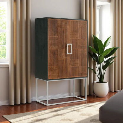 Wine Cabinet with Storage, Bar Cabinet, Mini Bar, Walnut & Black Design