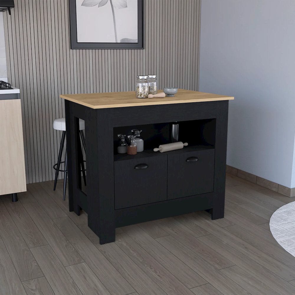 Arlet Kitchen Island Black/Macadamia MDF